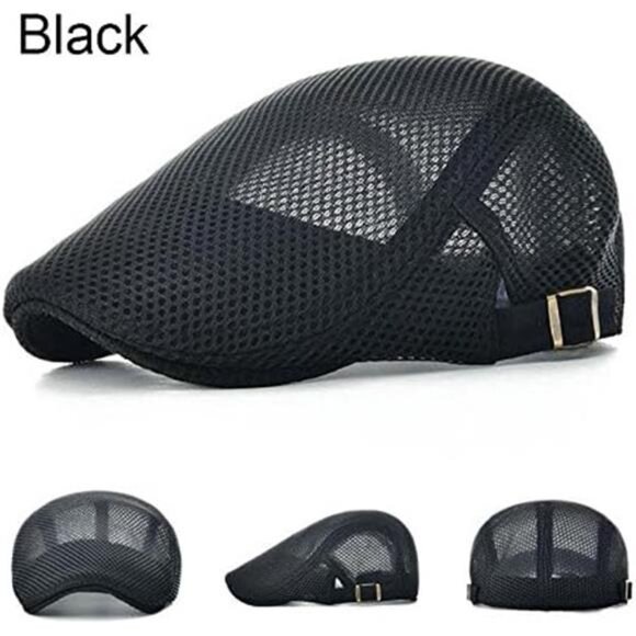 2 Pack Men's Mesh Breathable Summer Newsboy Cap Adjustable Duckbill Driving Hat - Picture 2 of 8